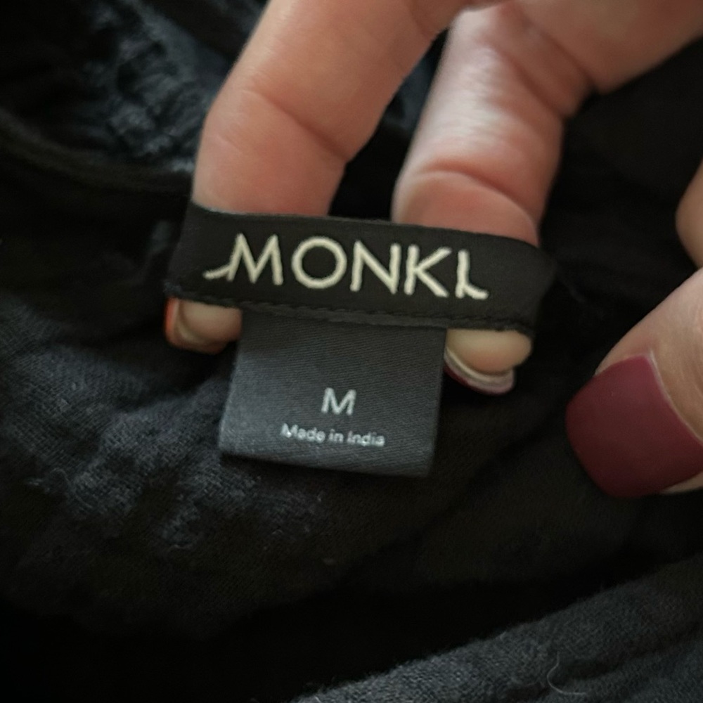 Monki square neck mini dress with tiered hem in textured black Medium - Picture 13 of 13